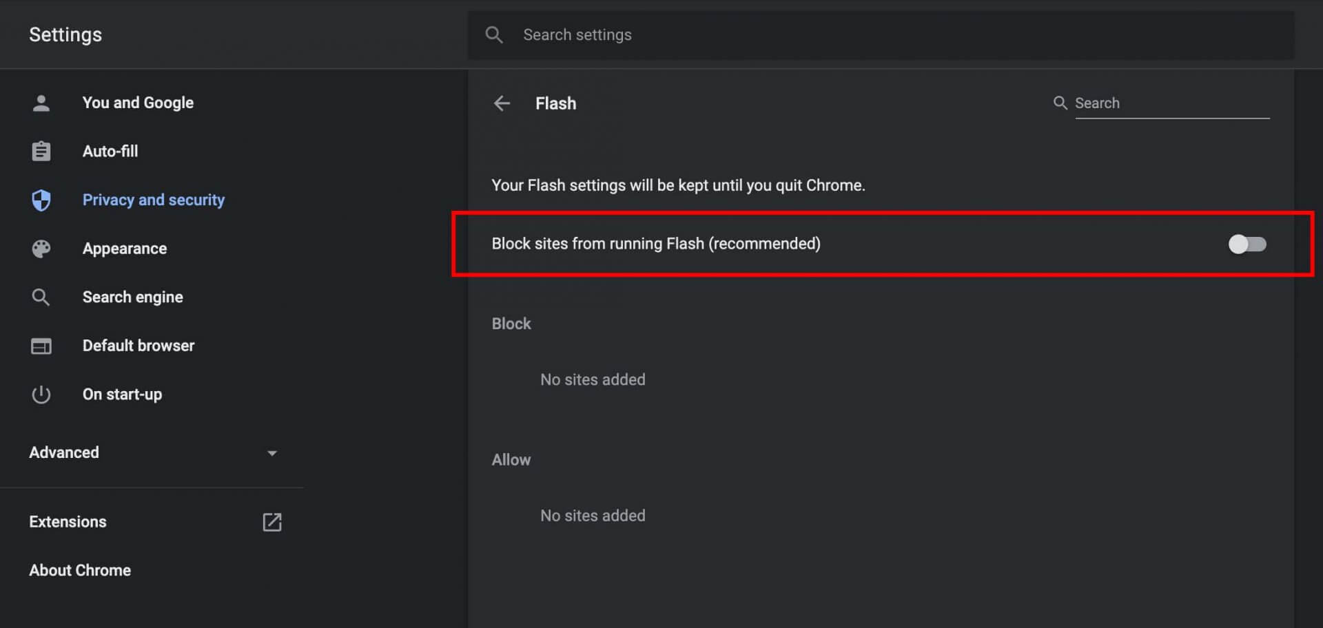 disable flash for chrome