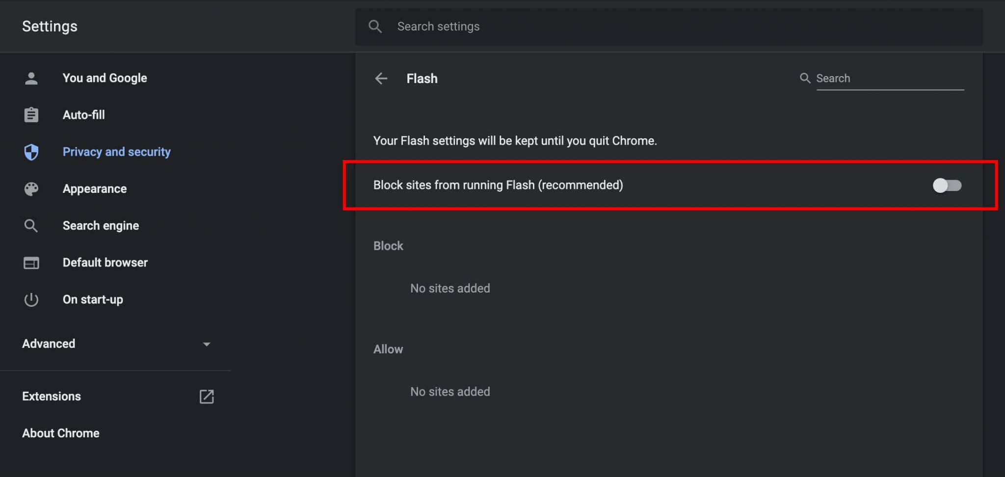 enables flash for chrome